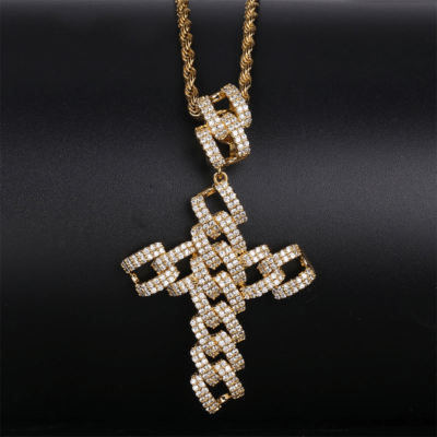 Iced Cuban Link Cross Pendant Gold