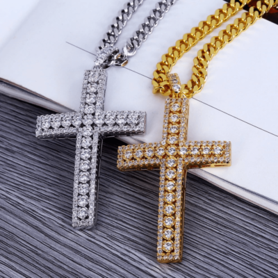 Iced Cross Gold and White Gold