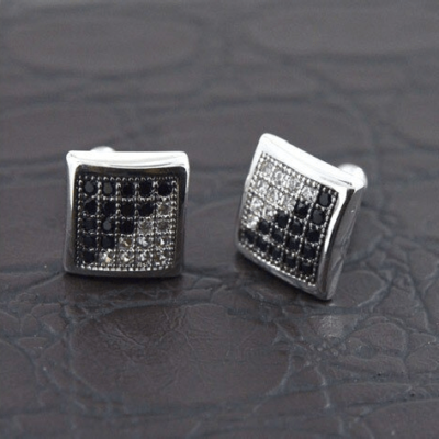 Large Iced Black and White Square Stud Earrings