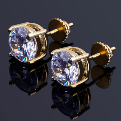 Large Round Diamond Stud Earrings Gold