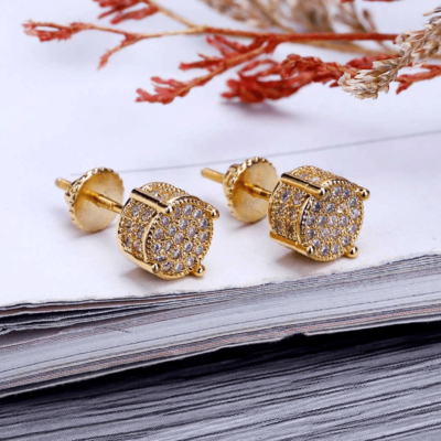 Iced Round Stud Earrings Gold