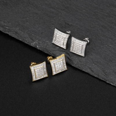 Large Iced Curved Square Stud Earrings