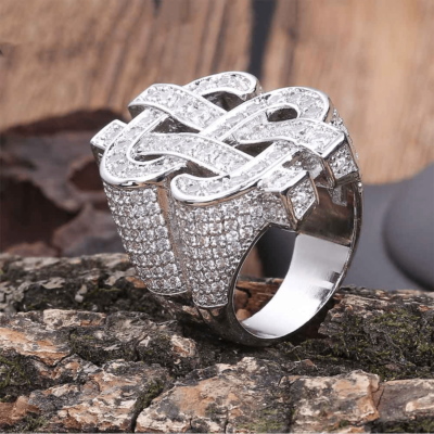 White Gold Iced Out Dollar Sign Money Ring