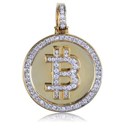 Iced Out Gold Bitcoin Pendant