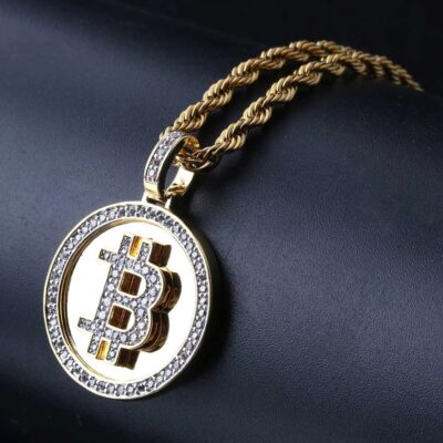 Iced Out Gold Bitcoin Pendant
