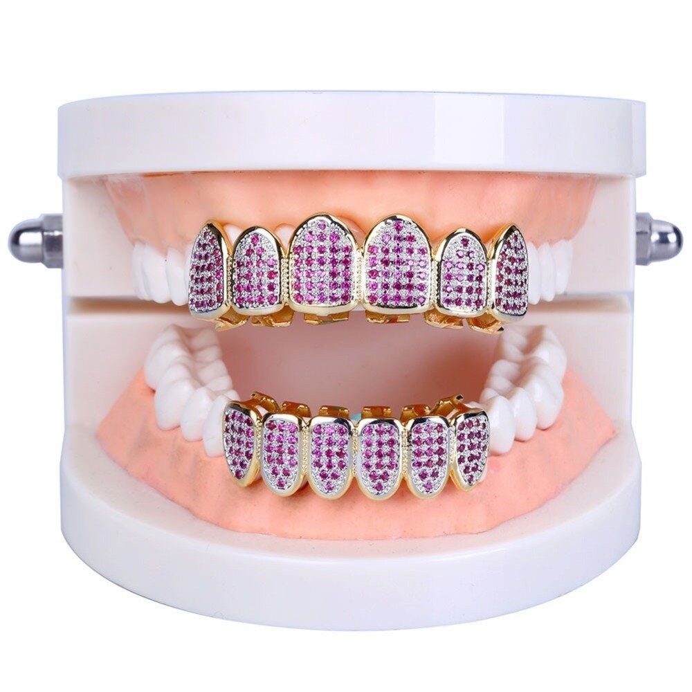 Fully Iced Pink Grillz 18K | Caletio