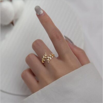 Adjustable Branch Leaf Ring With CZ Stones