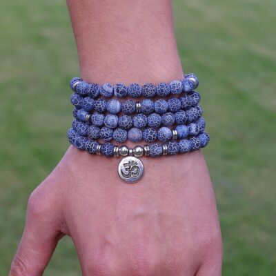 Blue 108 Mala Beads with Charm
