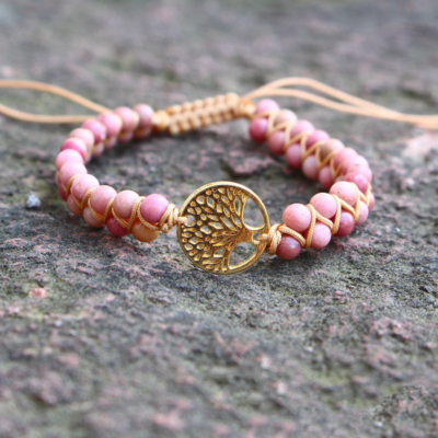 Pink Tree of Life Beaded Charm Bracelet