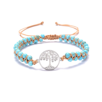 Tree of Life Turquoise Beaded Charm Bracelet